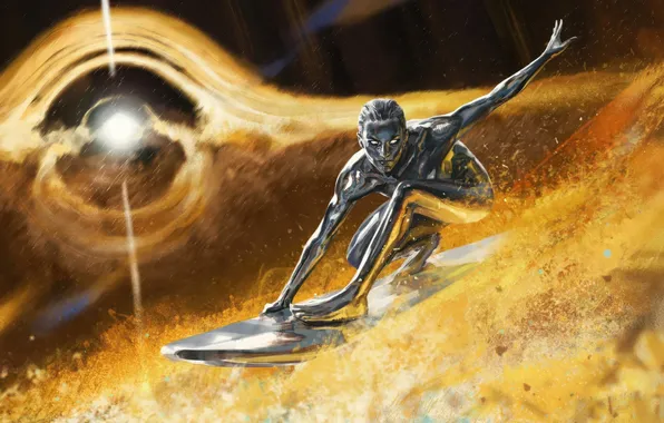 Gold, surfing, silver surfer, comix, fantastic four