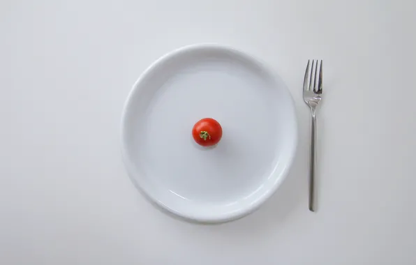 Картинка тарелка, вилка, помидор