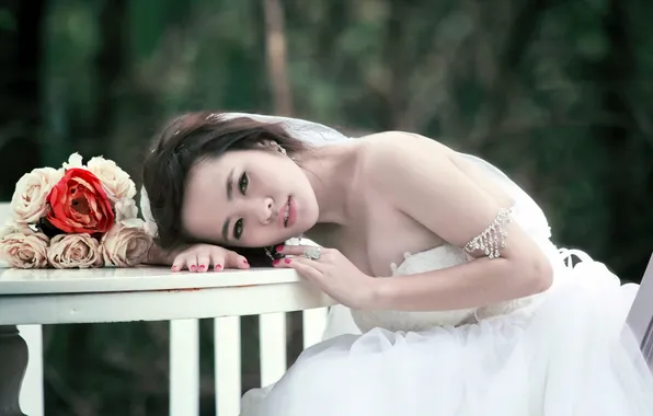 Девушка, цветы, настроение, невеста