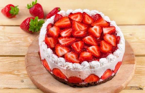 Картинка ягоды, еда, клубника, торт, пирожное, cake, крем, десерт