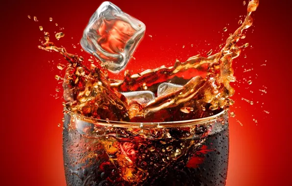 Картинка брызги, стакан, всплеск, напиток, кока-кола, Кола