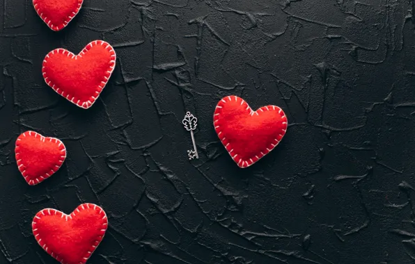 Любовь, сердце, red, love, key, romantic, hearts, valentine's day