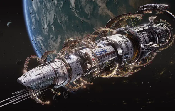 Космос, планета, звёзды, Fractured Space, USR Colossus & dry dock