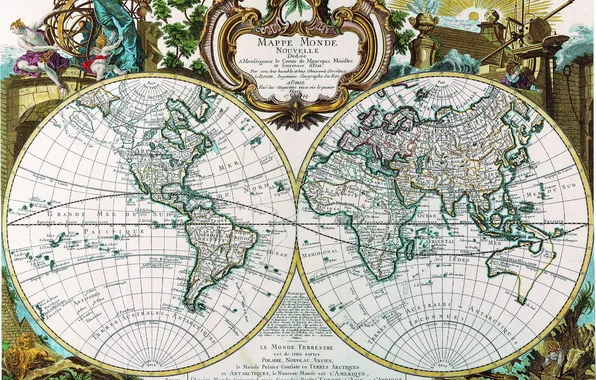 Карта, древность, полушария, 1744, mappe monde