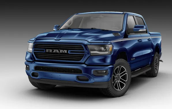 Синий, Dodge, кузов, пикап, Dodge 2018 Ram 1500 Big Horn Crew Cab Moparized