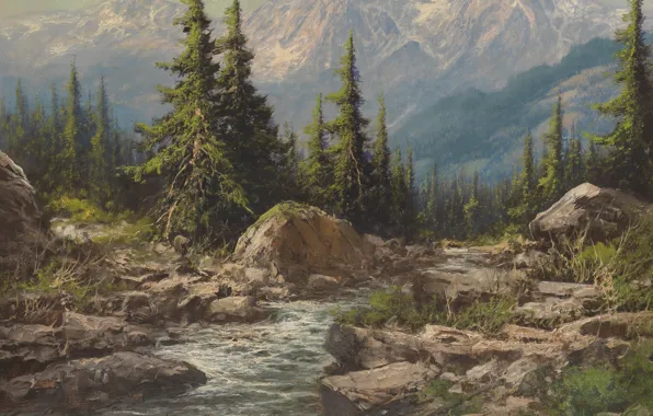 Картинка Laszlo Neogrady, горный пейзаж, Hungarian painter, Ласло Неогради, венгерский живописец, Mountain landscape