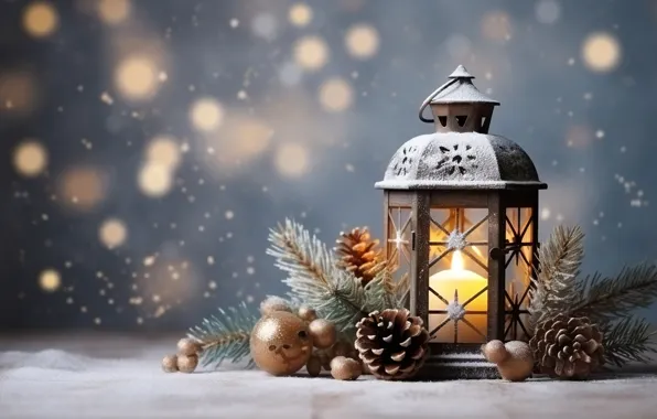 Картинка зима, снег, украшения, Новый Год, Рождество, фонарь, new year, Christmas