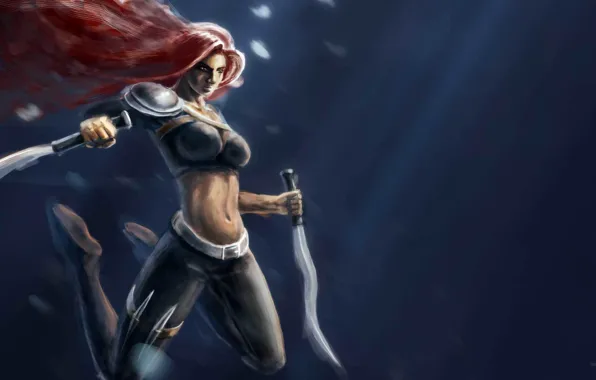 Картинка синий, прыжок, рисунок, арт, клинок, League of Legends, Katarina