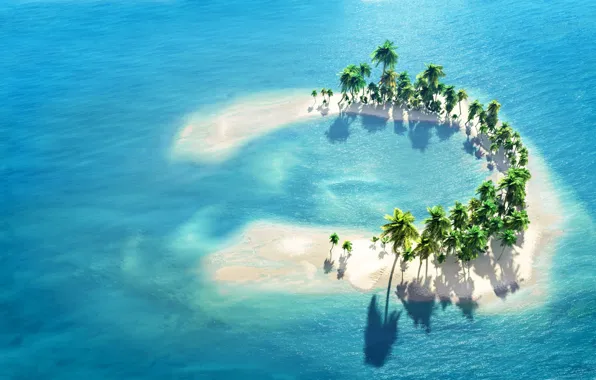 Картинка песок, пальмы, океан, остров, Мальдивы, ocean, island, Maldives