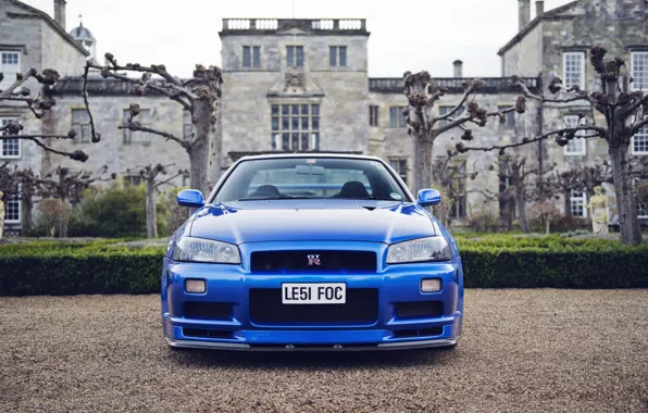 Картинка nissan, skyline, blue, gt-r, castle, v-spec