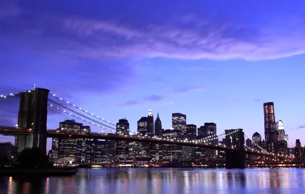 Картинка небо, облака, city, город, огни, вечер, нью-йорк, new york