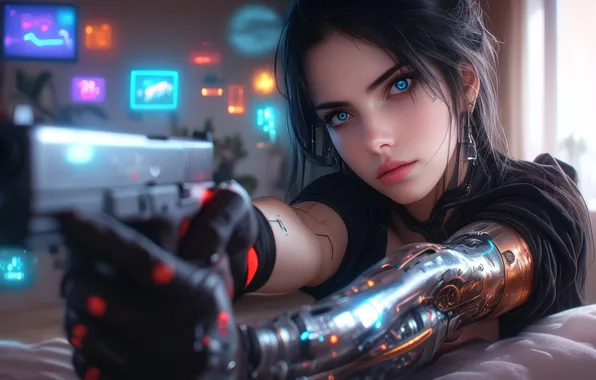 Картинка girl, weapon, AI art