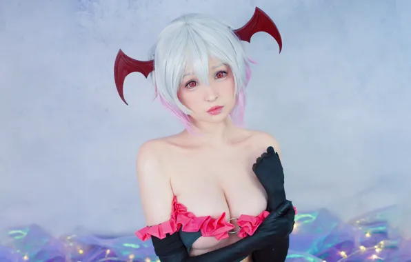 Girl, sexy, cleavage, boobs, wings, beautiful, short hair, pretty