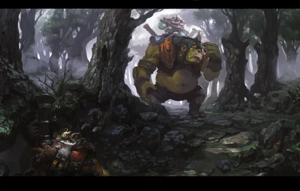 Погоня, Арт, Dota 2, Дота 2, Artwork, Sniper, Alchemist, Темный Лес