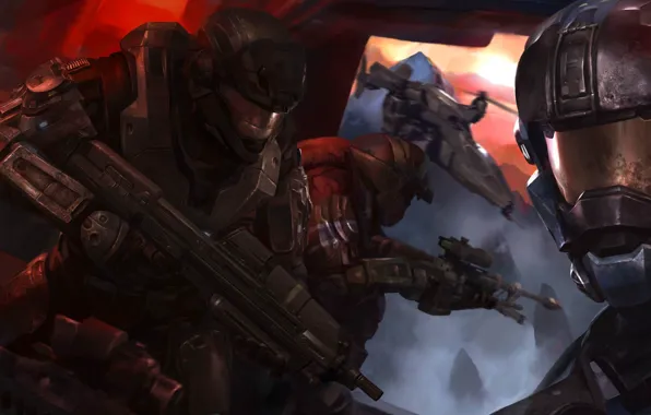 Игра, рисунок, полёт, game, soldiers, flying, halo, хало