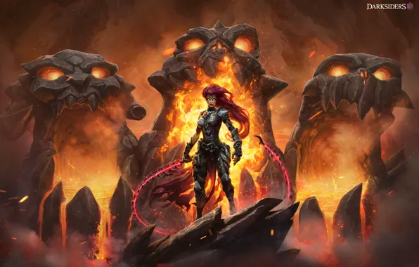 Девушка, звери, огонь, каменные головы, Darksiders III