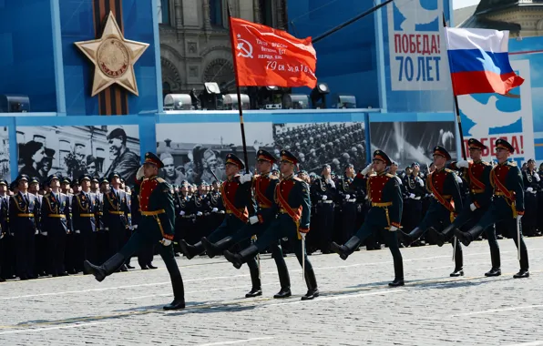 Картинка город, праздник, день победы, Москва, красная площадь, марш