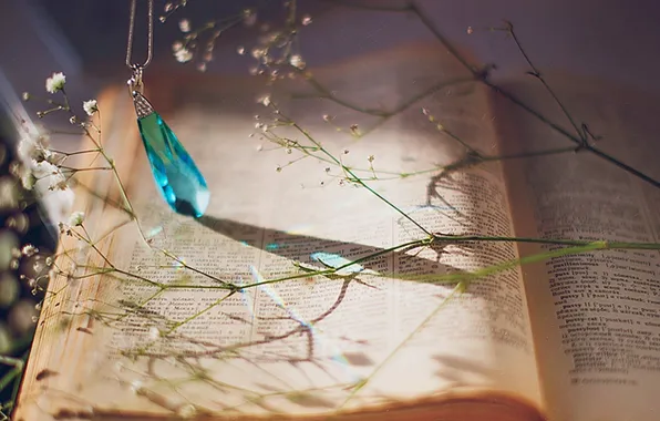Цветы, голубой, кулон, книга, украшение, топаз