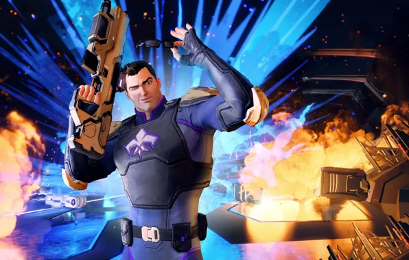 Gun, game, weapon, man, crossover, rifle, Saints Row, Agents of Mayhem