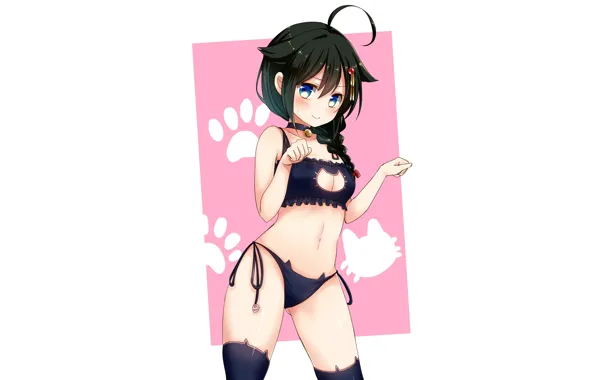 Girl, sexy, lingerie, bra, cleavage, panties, thighhighs, long hair