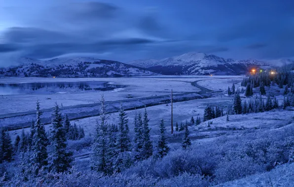Зима, деревья, горы, озеро, Колорадо, Colorado, Copper Mountain, Ледвилл