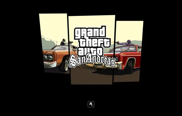 Машины, логотип, стрельба, GTA, Rockstar, Grand Theft Auto, San Andreas, банда Grove Street