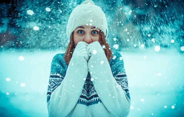 Girl, Model, Winter, Snow, View, Portrait, Karina, Sweater