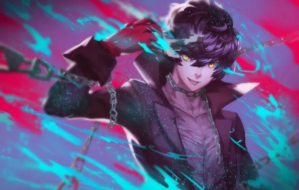 Взгляд, парень, цепи, Persona 5, Персона