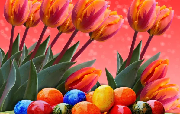 Картинка Пасха, тюльпаны, крашенки, светлый праздник