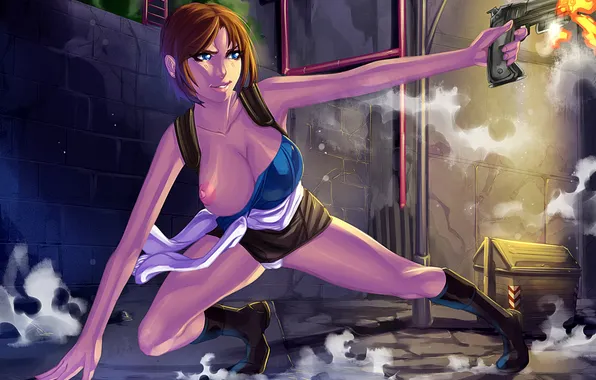 Грудь, пистолет, resident evil, capcom, jill valentine