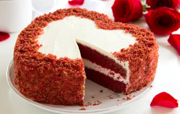 Картинка сладость, торт, крем, выпечка, торт сердце, цветы розы