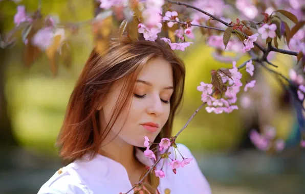 Картинка nature, flowers, model, women, face, brunette, closed eyes, women outdoors