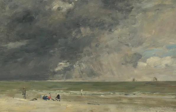 Море, пейзаж, тучи, картина, Пляж в Трувиле, Эжен Буден, Eugene Boudin