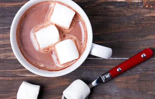 Кофе, горячий, ложка, чашка, напиток, зефир, маршмеллоу, marshmallow