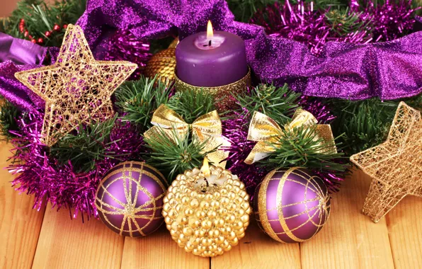 Звезды, украшения, ленты, свечи, new year, stars, Merry Christmas, candles