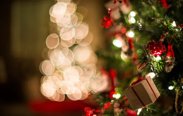 Картинка свет, подарок, елка, новый год, Christmas, боке