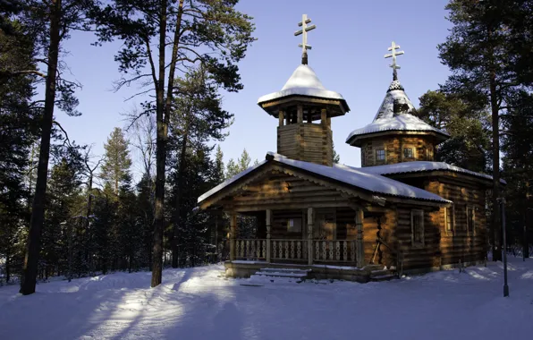 Зима, природа, фото, храм, Финляндия, Lapland, монастырь. собор