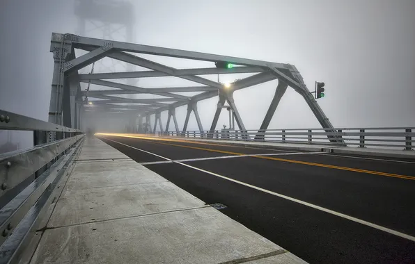 Мост, город, туман, portsmouth