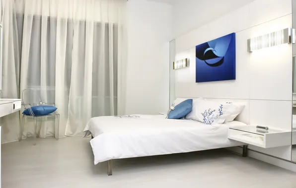 Картинка комната, кресло, подушки, постель, штора