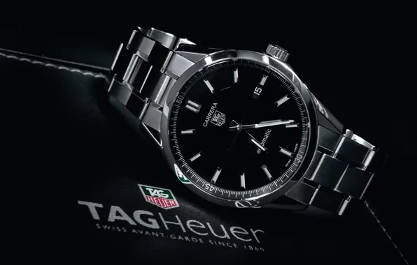 Black, clock, tag heuer