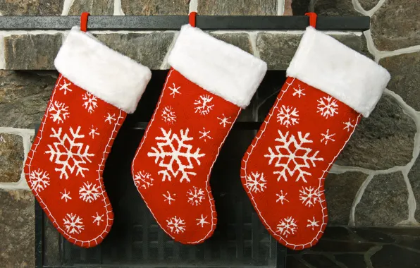 Красный, праздник, рождество, носки, камин, декор, новогодний