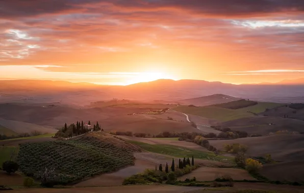 Картинка рассвет, утро, Италия, Тоскана