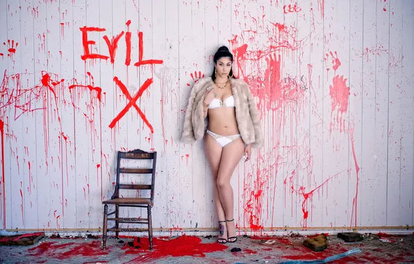 Девушка, стена, тело, фигура, нижнее бельё, Evil