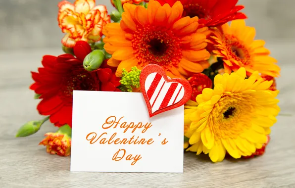 Картинка love, герберы, flower, heart, romantic, orange, valentine`s day