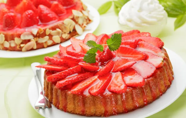 Картинка ягоды, клубника, пирог, красные, крем, десерт, выпечка, сладкое