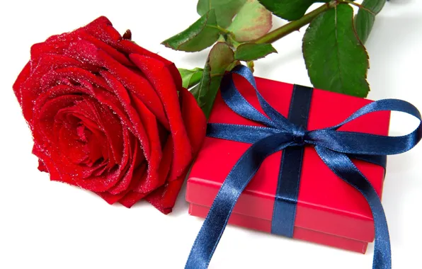 Картинка красный, праздник, коробка, подарок, widescreen, обои, роза, новый год