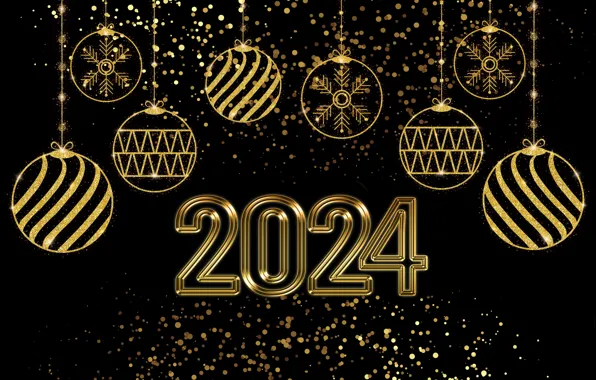 Золото, шары, цифры, Новый год, golden, balls, number, New year