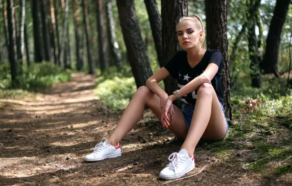 Лес, шорты, ножки, Андрей Жуков, Анастасия Афанасьева