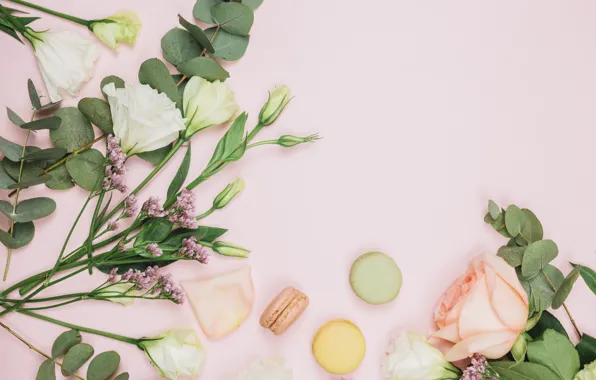Фон, розовый, букет, композиция, эустома, macaron, лимониум