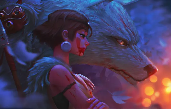 Anime, Wolf, Princess, God, Princess Mononoke, Anime Girl